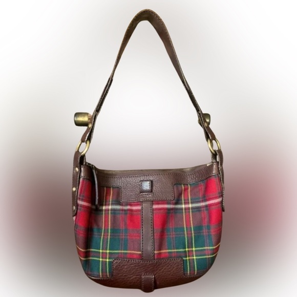 Burberry Handbags - Burberry Tartan Plaid Hobo Bag Red & Green Small, Leather Strap, Vintage